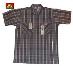 送料無料！BEN DAVIS ベンデイビス ハーフジップ ワークシャツ 半袖チェック USA製 GREY×BLACK M