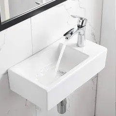 【新品】 【壁排水セット付き】 ミニ 手洗い器 壁掛け 手洗器 コンパクト 小型洗面ボウル 洗面ボール おしゃれ 洗面台 手洗いボウル 壁付け型 陶器 375*190*95mm (右)のサムネイル