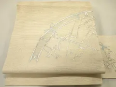 平和屋着物＊夏物　九寸名古屋帯　総刺繍　駒刺繍　籬文　銀糸　正絹　逸品　CAAS3253eg