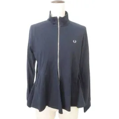 フレッドペリー FRED PERRY 美品 ジャケット ワンポイント ロゴ ジップアップ フレア 薄手 10 約Mサイズ ネイビー ■YHS3のサムネイル
