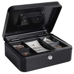 Lysmics 金庫 手提げ金庫 キーロック式 貯金箱 ミニ金庫 収納ボックス 家庭用 防犯 事務用品 (ブラック, M) 0