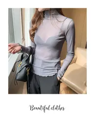 【新品】シースルータートルネック★インナー★シアー★グレー★メロウフリル