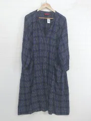◇ nota ノータ チェック ガウン 長袖 膝下丈 シャツ ワンピース ネイビー パープル レディース P  【中古】 【1209060004303】