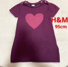 H&M kids 半袖ニットワンピース　ラメハート　ボルドー　95cm