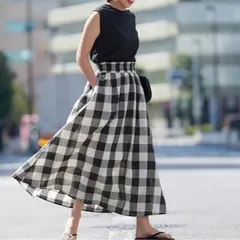 フレアスカート レディース ブロックチェック ギャザー ロング丈 ミモレ丈 ポケット ウエストゴム 大人 ボトムス カジュアル おしゃれ 体型カバー オシャレ