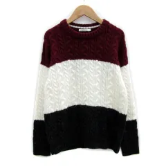 ブラウニー BROWNY STANDARD ニット セーター 長袖 ラウンドネック ケーブル編み S ホワイト 白 /MS18 ■MO