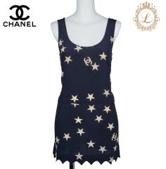 【返品可】CHANEL シャネル ココマーク  星  ワンピース  ノースリーブ トップス  Tシャツ スカート 36 黒 ブランド アパレル