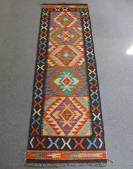 廊下敷きアフガニスタン手織りキリム　 size:267×70cm ランナー アフガニスタン キリム 手織り絨毯 サイズ:99×99cm stn:1985