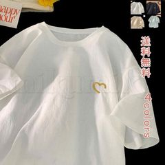 送料無料　Ｔシャツ 半袖 綿麻 亜麻 リンネル ハート 刺繍 メンズ 夏服 トップス カットソー 半袖tシャツ 肌触り良い 動きやすい 中国風 お洒落 オシャレ