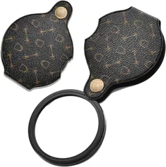 fogman ルーペ 拡大鏡 15倍 PU革 携帯 メガネ おしゃれ 折り畳み レンズ直径70mm(Medium)