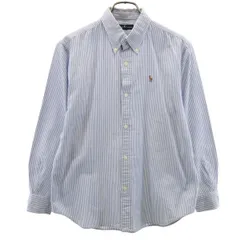 RALPH LAUREN ラルフローレン ストライプ柄 長袖 オックスフォード ボタンダウンシャツ 160 ホワイト キッズ 古着