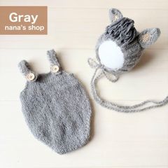 グレー♪馬帽子&ロンパース♪ニューボーンフォト撮影衣装　午年　月齢フォト