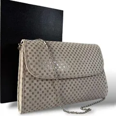 【良品】デザイナーズ 2way チェーンバッグ クラッチバッグ 肩掛け シルバーチェーン スウェード スエード 結婚式 パーティー フォーマル お食事会 グレージュ