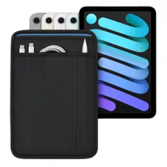 (ポケット付) iPad mini シリーズ用 JustFit スリーブケース (ブラック/ブルー) Apple Pencil 充電ケーブルが収納出来る2つのポケット付 専用設計だからジャストフィット iPad mini2/3/4/5/6/7(A17 Pro)