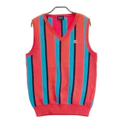 サイズ：5 PEARLY GATES パーリーゲイツ 品番053-173319 Vネック ニットベスト ストライプ柄 オレンジ系 [240101274291] ゴルフウェア メンズ ストスト