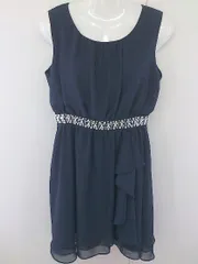 ◇ Dellise Noir デリセ ノアール パーティ ノースリーブ 膝丈 ワンピース サイズ11AR ネイビー系 レディース  【中古】 【1206130001705】