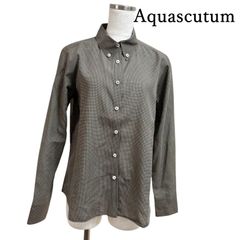 Aquascutum　アクアスキュータム 　レディース　ボタンダウンシャツシャツ　長袖　11号　L　ブラウン　ドット　水玉
