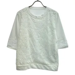 未使用 Q キュー 花柄 5分袖 レースドッキングプルオーバー Tシャツ 2 ホワイト タグ付き レディース 古着