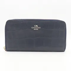 良品 コーチ クロコ型押し 長財布 ネイビー ゴールド金具 メンズ/レディース 2000000 NSK INH