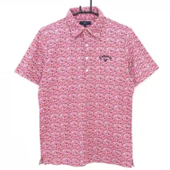 【超美品】キャロウェイ 半袖ポロシャツ　レッド×ピンク 花柄 ロゴ刺しゅう メンズ L ゴルフウェア Callaway