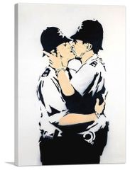 バンクシー アートパネル Mサイズ BANKSY Banksy「キッシング カッパーズ/Kissing Coppers」キャンバスジークレ 発送目安15～20営業日