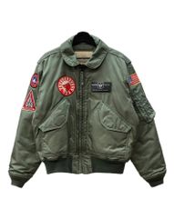 ヒューストン HOUSTON FLIGHT JACKET フライト ジャケット ミリタリー ワッペン ジップアップ アウター ブルゾン 緑 5CW45P ジャケット 総柄 カーキ Lサイズ 104MT-1444