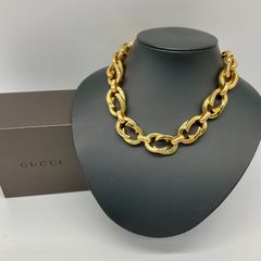 Gucci ゴールド ブラウン チェーンネックレス GUCCI グッチ ビッグチェーンネックレス ゴールド 91年製