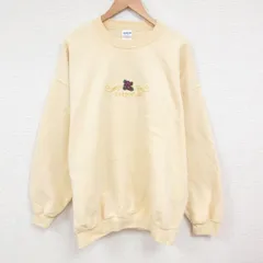 XL/古着 長袖 スウェット メンズ 00s 刺繍 大きいサイズ クルーネック 薄黄 イエロー 25apr01 中古 スエット トレーナー トップス