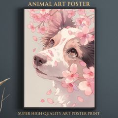 【桜犬戯舞 - ボーダーコリー犬 No.1】ジークレー版画＊名入れOK！ 桜・花見・春・花びら・子犬・ペットロス・うちの子・記念日・アートポスター・犬の絵・犬のイラスト・ギフト・プレゼント