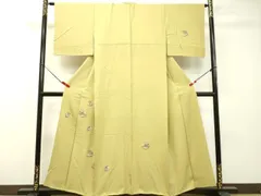 平和屋着物●訪問着　総刺繍　草花文　抹茶色　正絹　逸品　DAAR4321tw