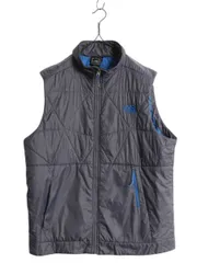 【お得なクーポン配布中!】 US企画 ノースフェイス 中綿 キルティング ナイロン ベスト メンズ L 古着 The North Face アウトドア 前開き 重ね着 ワンポイント グレー