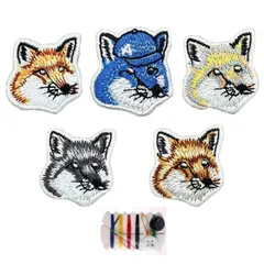 【特価商品】ぼうし バッグ アクセサリー DIY装飾 衣類 かわいい 漫画 飾り ファッション セット (キツネ匹 アイロンワッペン 刺しゅうパッチ 5個) サムコス