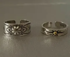 新品 【 インディアンジュエリー リング ２個セット 】 フラワー 太陽 シルバー 指輪 メンズ ビンテージ S925刻印 Silver Plated フリーサイズ　【残りわずかです。早いもの勝ち！】
