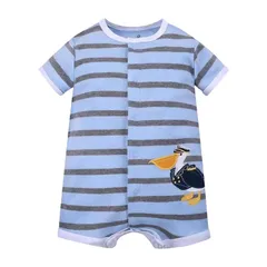 ベビー 男の子柄 半袖 ロンパース 前開き コットン 60 70 80 90 【rpb-171 鳥】