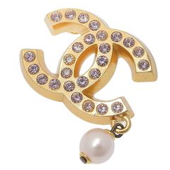 シャネル CHANEL ココマーク ブローチ ラインストーン フェイクパール ゴールド色 02P 中古 新入荷 CH1006