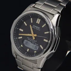 稼動 良品 カシオ 電波ソーラー WVA-M630 ウェーブセプター ラウンド デイデイト 黒系文字盤 メンズ腕時計 INB 2000000 NSK