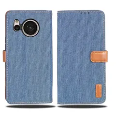 【 Viesa 】新型モデル デニム デザイン ケース 手帳型 AQUOS sense7 / docomo SH-53C / au SHG10 UQ mobile 対応 SHARP 手帳ケース (ダークブルー) 全面保護 ベストデニム材料 カード収のサムネイル