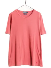 【お得なクーポン配布中!】 00s ポロ ラルフローレン Vネック 半袖 Tシャツ メンズ XL 古着 00年代 オールド リネン コットン ワンポイント レッド 大きいサイズ 無地