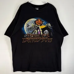 古着 ハーレーダビッドソン HARLEY DAVIDSON 半袖Tシャツ 肉厚 大きいサイズ モーターカルチャー ハロウィン USA製 XL  ブラック 両面プリント メンズ