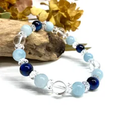 アクアマリン　ブルータイガーアイ 水晶 天然石 パワーストーンブレスレット 8mm カット水晶 ●