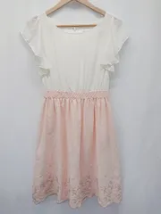 ◇ ◎ ●未使用● ⊂ L'EST ROSE レストローズ 花柄 異素材 膝丈 フレア ワンピース サイズM ピンク系 レディース E  【1410230013340】