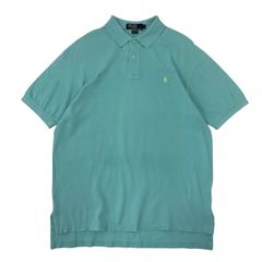 【L】90s 古着 USA製 Polo by Ralph Lauren ポロシャツ 鹿子 半袖 ワンポイント 水色 ブルー