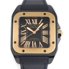 カルティエ Cartier 腕時計 サントス100 MM W2020007 スクエア ブラック文字盤 SS K18PG ブラック ファブリック/レザー トワルストラップ 自動巻き 【箱・保付き】 【中古】のサムネイル