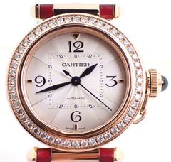 磨き済み Cartier(カルティエ) パシャ ダイヤベゼル WJPA0012 4326 PG/ラバー AT 自動巻 裏スケ ダイヤモンド ピンクゴールド