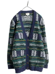 【お得なクーポン配布中!】 90s Susan Bristol モヘア ウール ニット カーディガン レディース L / 古着 オールド タータン チェック 毛足 シャギー セーター 羽織り