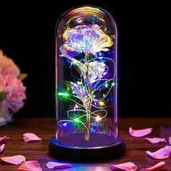 枯れない花 バラ造花 LEDライト 電池式 ローズ造花 薔薇 花束 フラワーライト フラワーギフト バレンタインデー 母の日 誕生日 結婚記念日 クリスマス お祝い プレゼント 女性 妻 彼女への贈り物 (黄色バラ+カラフルライト)