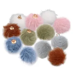 【人気商品】ポンポン チャーム 15mm ペンダント カン付き ふわふわ 6色36個セット アクセサリーパーツ DIY ファーボール 手芸材料 サムコス ピアスパーツ