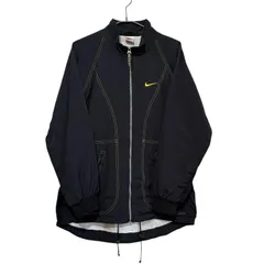 90S NIKE TRACK NYLON ZIP JKT L トラックナイロンジャケット 刺繍タグ 黒 黄ステッチ ドローコード付き 銀タグ 古着