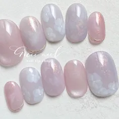 ꕤふんわりキラキラ紫陽花ネイルꕤ ネイルチップ　付け爪　ブライダル　成人式　ブライダル