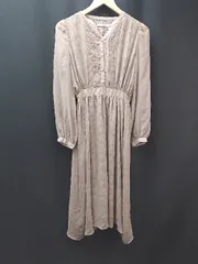 ◇ RAY CASSIN フロントボタン ウエストゴム 裏地あり 透け感 長袖 ロング ワンピース サイズF ブラウン レディース E  【1310050035228】